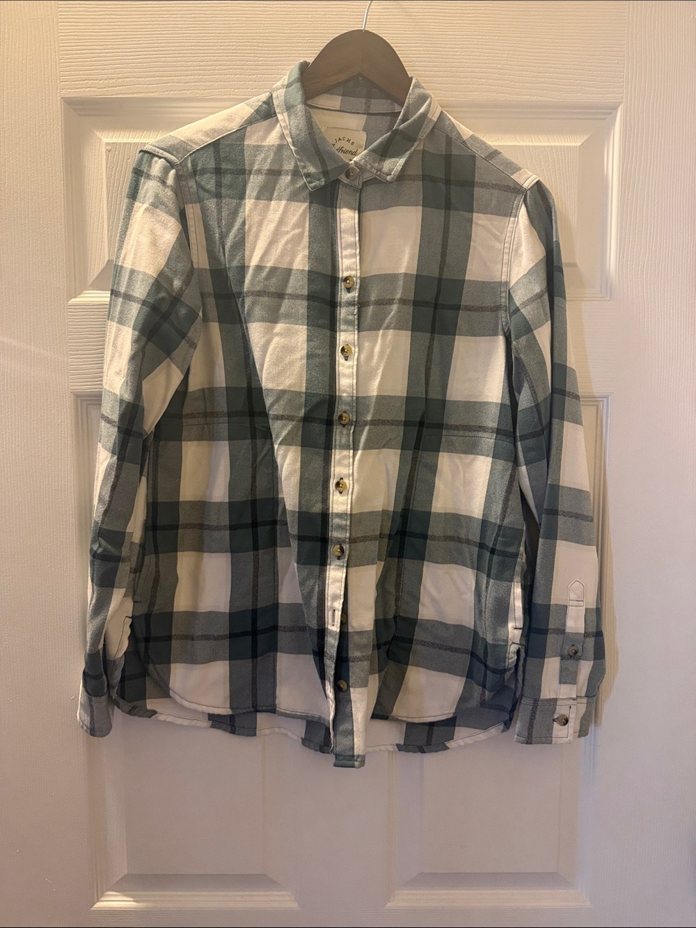 JACHS Girlfriend Green and White Plaid Button-Down Shirt size S LNC